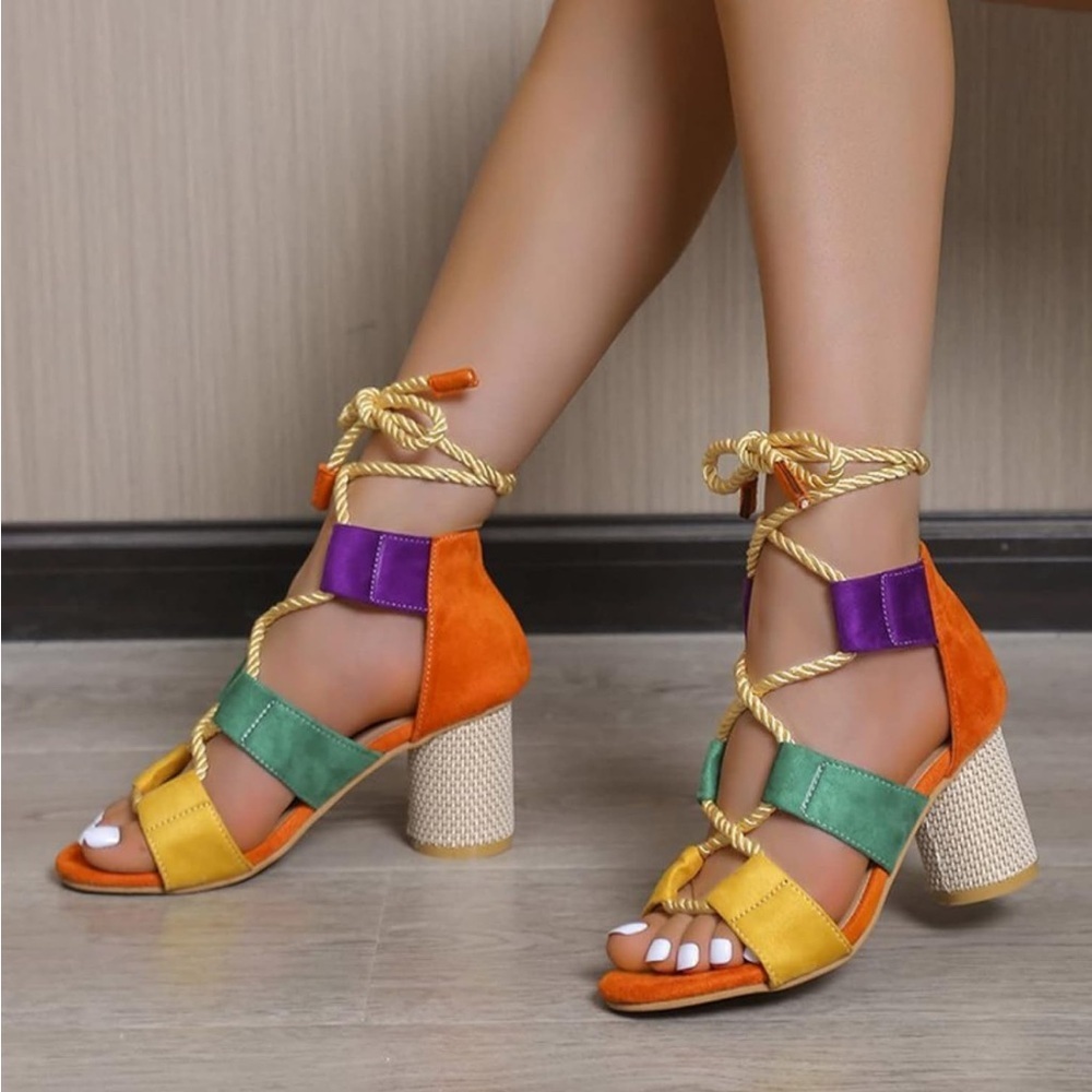 Colorful Women's Block Heel Sandals - Picture 4 of 10
